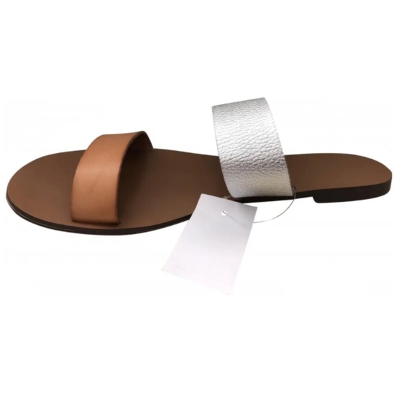 J. Crew Shoes - J.Crew Mixed-Texture Boardwalk Slides in Metallic Sliver and Ginger, size 9M